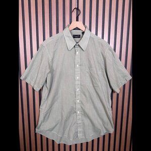 Christian Dior Shirt 16.5 Mens Green Gray Short Sleeve Front Pocket Button Down